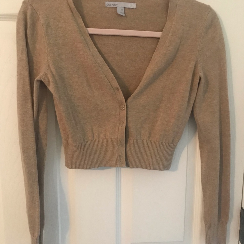 XS tan Old Navy cropped cardigan